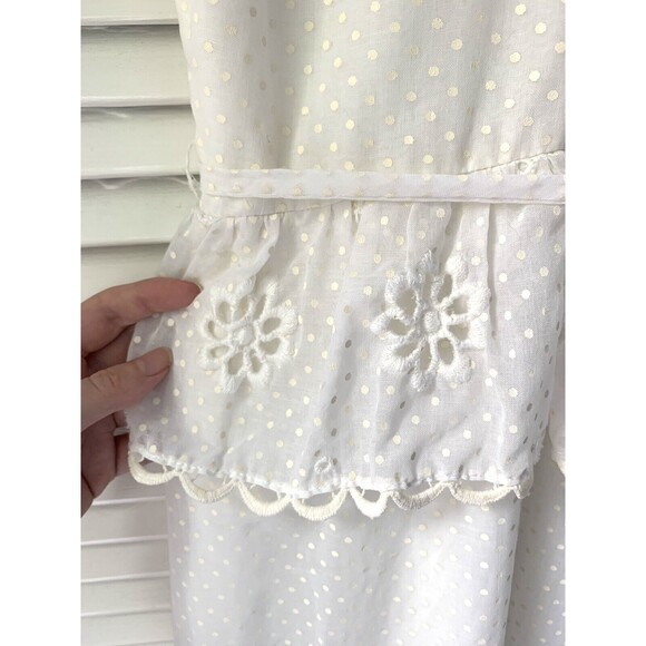 Vintage 1970s 70s White Polka Dot Embroidered Daisy Maxi Peplum Dress XS Boho - Picture 3 of 7